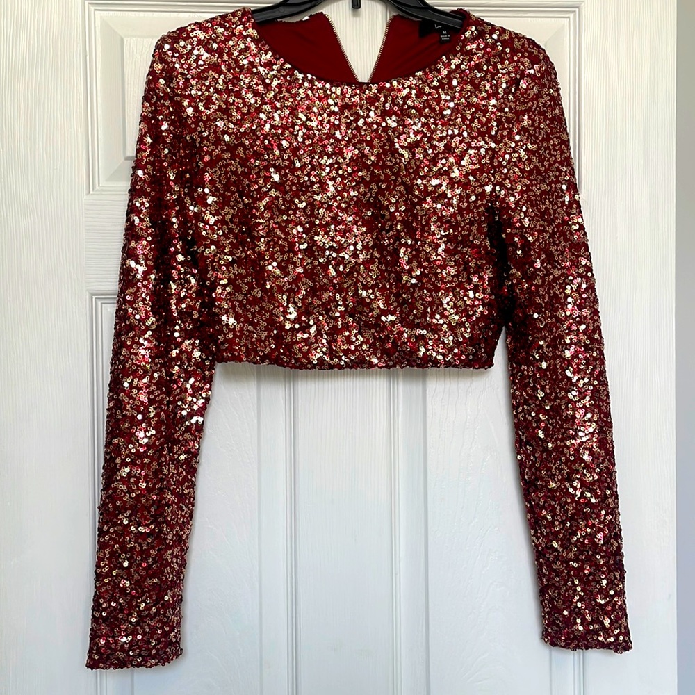 Lulus Short Crop Sequin Top Sz M